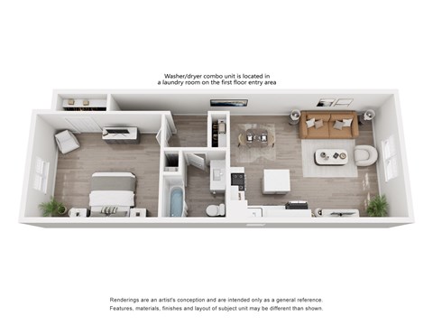 Floor plan for 1 bed, 1 bath, 783 sqft
